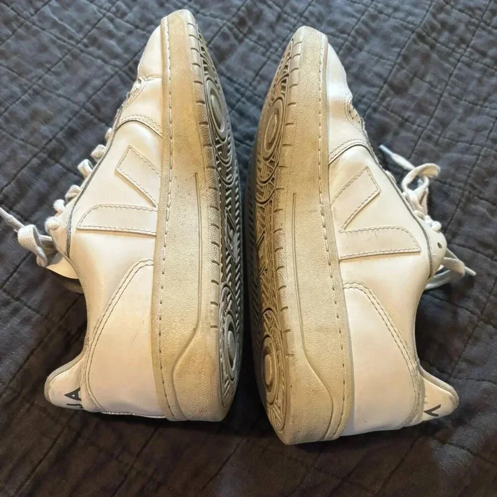 Veja White Leather Sneakers with Off-White Soles